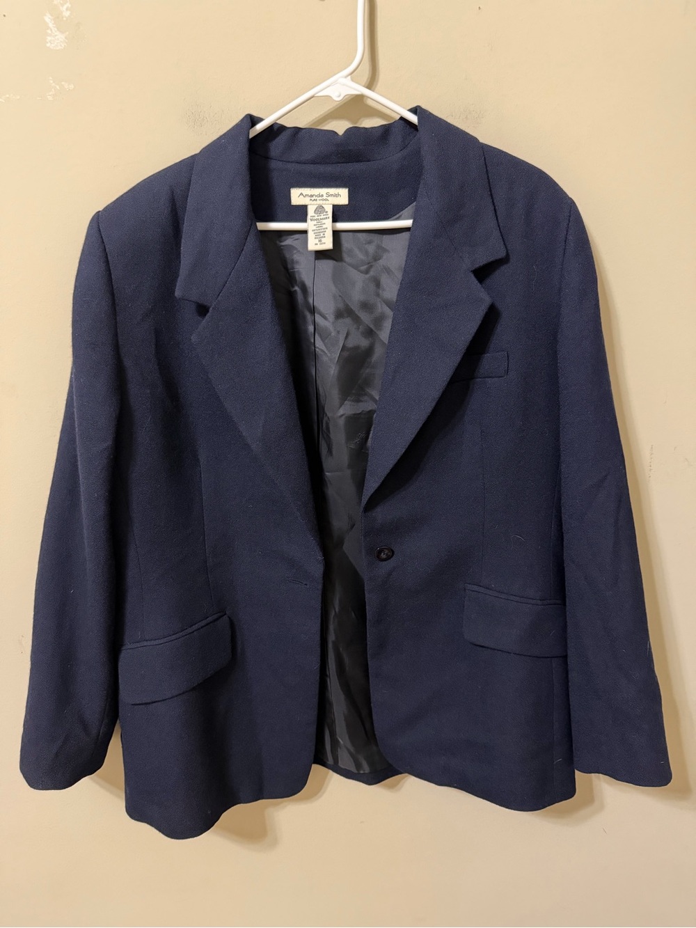 Amanda Smith Navy vintage oversized chic wool Single-Button Blazer size 16 euc
